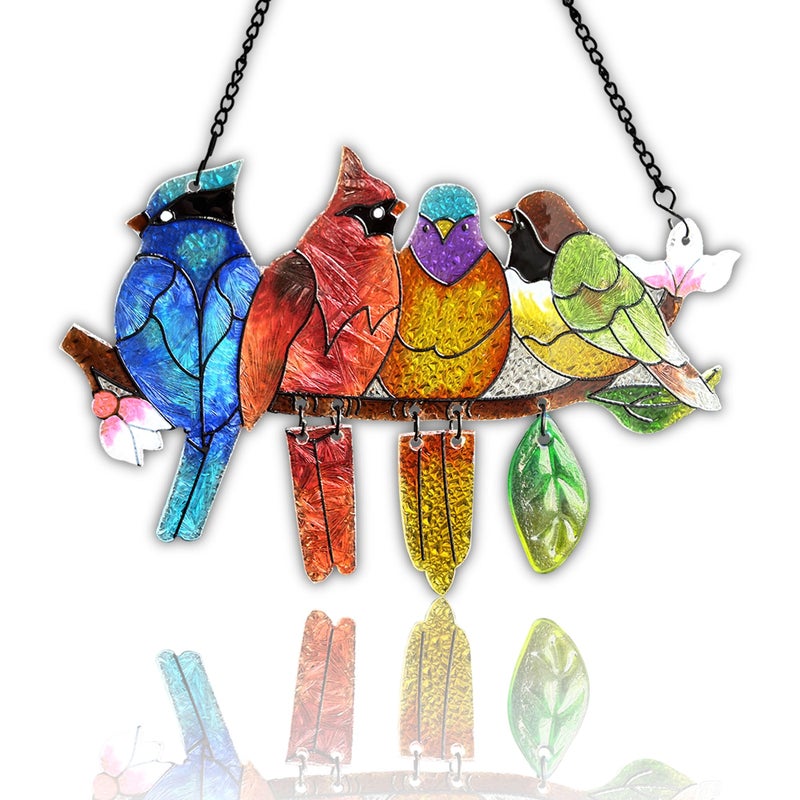 DASTOLL Stained Glass Window Hanging - Hummingbird on Branch Suncatcher Hand-Painted Double Side Stain Glass Cardinal Gifts Sun Catcher for Windows Doors Room Outdoor Home Decoration - Image 1