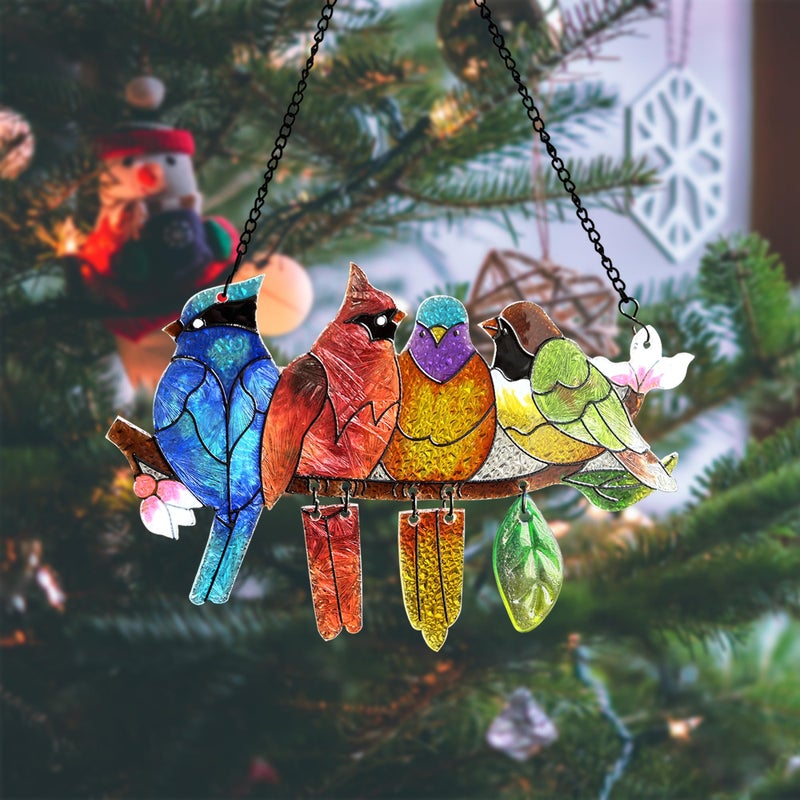 DASTOLL Stained Glass Window Hanging - Hummingbird on Branch Suncatcher Hand-Painted Double Side Stain Glass Cardinal Gifts Sun Catcher for Windows Doors Room Outdoor Home Decoration - Image 4