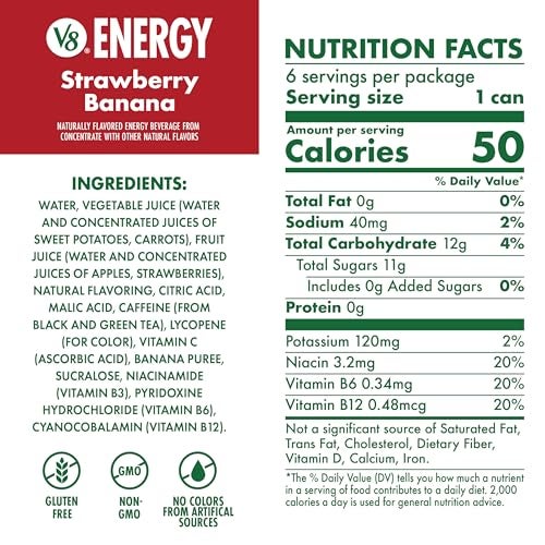 V8 Energy Strawberry Banana Juice Energy Drink 8 fl oz Can 24 Pack - Image 5