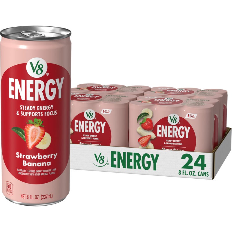 V8 Energy Strawberry Banana Juice Energy Drink 8 fl oz Can 24 Pack - Image 3