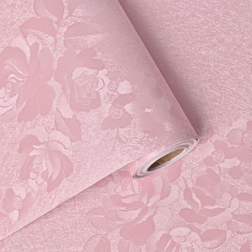 Lativo Latvo Pink Wallpaper Silk Embossed Floral Pink Contact Paper Peel and Stick 118inL 17.7inW Self Adhesive Wallpaper for Bedroom Kids Room Decor Nursery Textured Flower Contact Paper for Cabinets Liner - Image 1