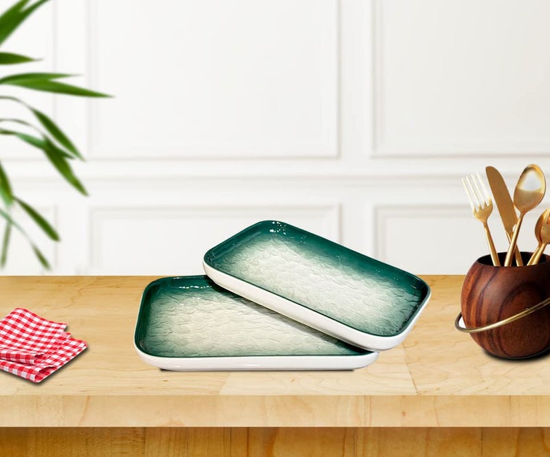 LEMON TREE Hand -Painted Ceramic Plates for Dinner Serving Set for Kitchen (Set Of 2,Color:-Green) - Image 2