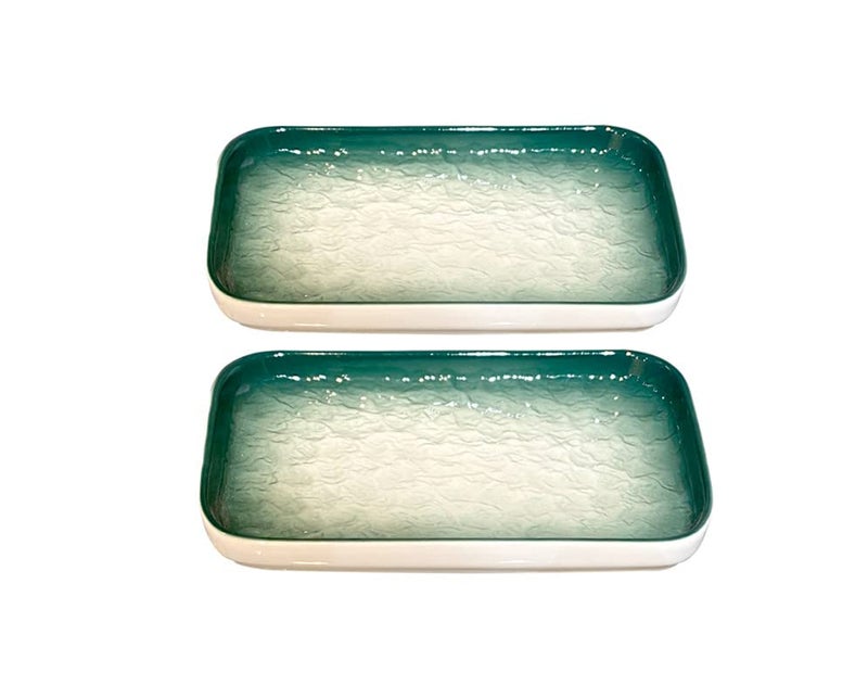 LEMON TREE Hand -Painted Ceramic Plates for Dinner Serving Set for Kitchen (Set Of 2,Color:-Green) - Image 1