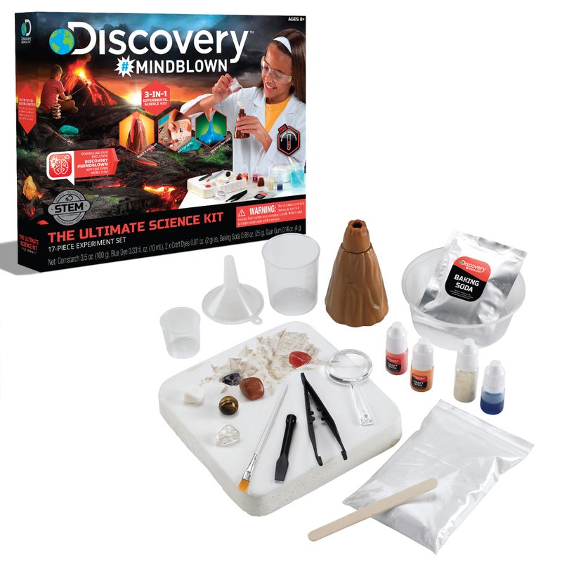 Discovery Kids #MINDBLOWN Ultimate Science Experiment 17 pc Kit, Perform 4 Experiments! Make Slime, Build a Volcano & Dig for Gems, Educational Toy for Children, Learn Chemistry & Excavation, Ages 8+ - Image 1
