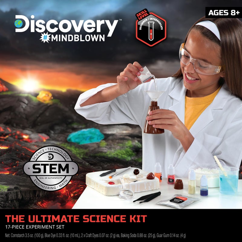 Discovery Kids #MINDBLOWN Ultimate Science Experiment 17 pc Kit, Perform 4 Experiments! Make Slime, Build a Volcano & Dig for Gems, Educational Toy for Children, Learn Chemistry & Excavation, Ages 8+ - Image 2