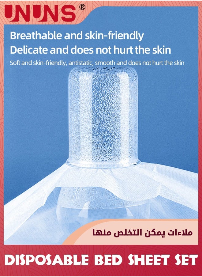 UNUNS مجموعة ملاءات سرير للسفر للاستعمال مرة واحدة، 4 قطع ملاءات غطاء للاستعمال مرة واحدة آمنة للسفر، ملاءة سفر للاستعمال مرة واحدة مع غطاء لحاف وغطاء وسادة للسفر في رحلة عمل  - Image 3