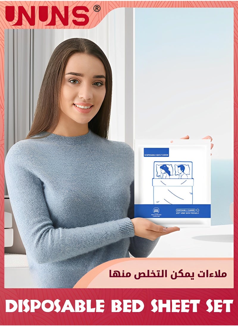 UNUNS مجموعة ملاءات سرير للسفر للاستعمال مرة واحدة، 4 قطع ملاءات غطاء للاستعمال مرة واحدة آمنة للسفر، ملاءة سفر للاستعمال مرة واحدة مع غطاء لحاف وغطاء وسادة للسفر في رحلة عمل  - Image 5
