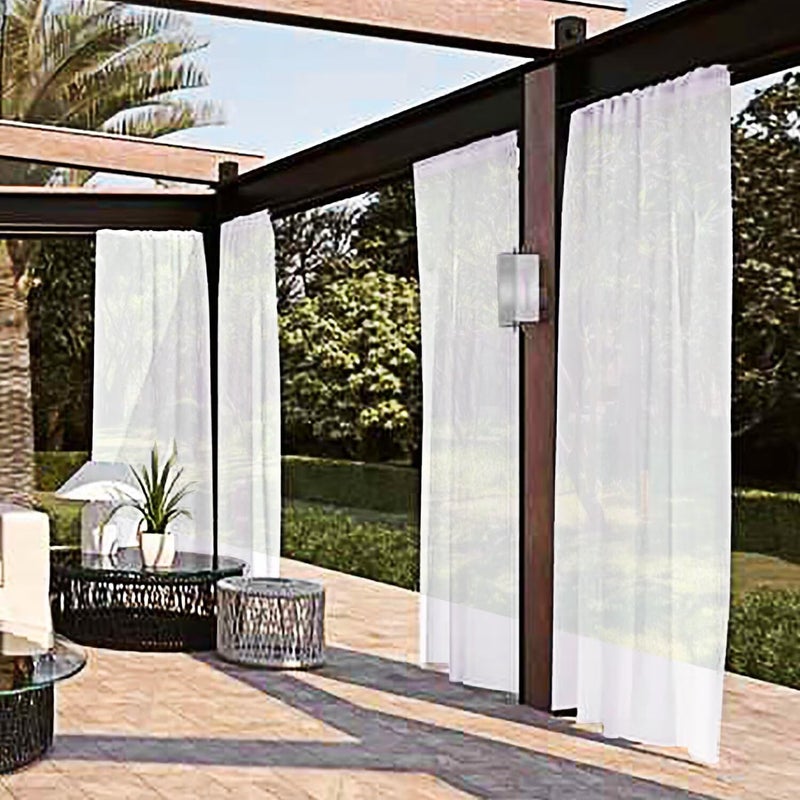 SpaceDresser Waterproof Outdoor Sheer Curtains for Patio - 2 Panels Rod Pocket Indoor Voile Sheer Curtain for Living Room,52W x 84L inch, White - Image 2