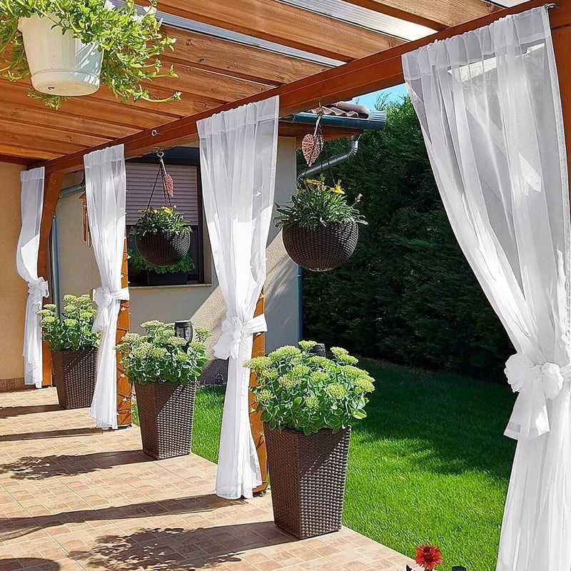 SpaceDresser Waterproof Outdoor Sheer Curtains for Patio - 2 Panels Rod Pocket Indoor Voile Sheer Curtain for Living Room,52W x 84L inch, White - Image 4