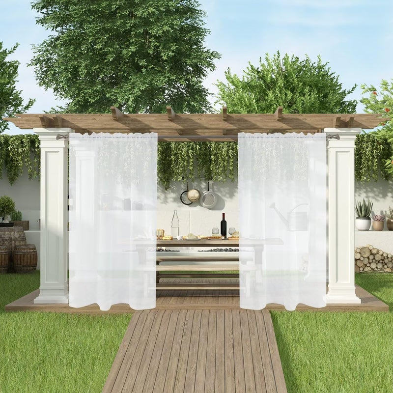 SpaceDresser Waterproof Outdoor Sheer Curtains for Patio - 2 Panels Rod Pocket Indoor Voile Sheer Curtain for Living Room,52W x 84L inch, White - Image 5