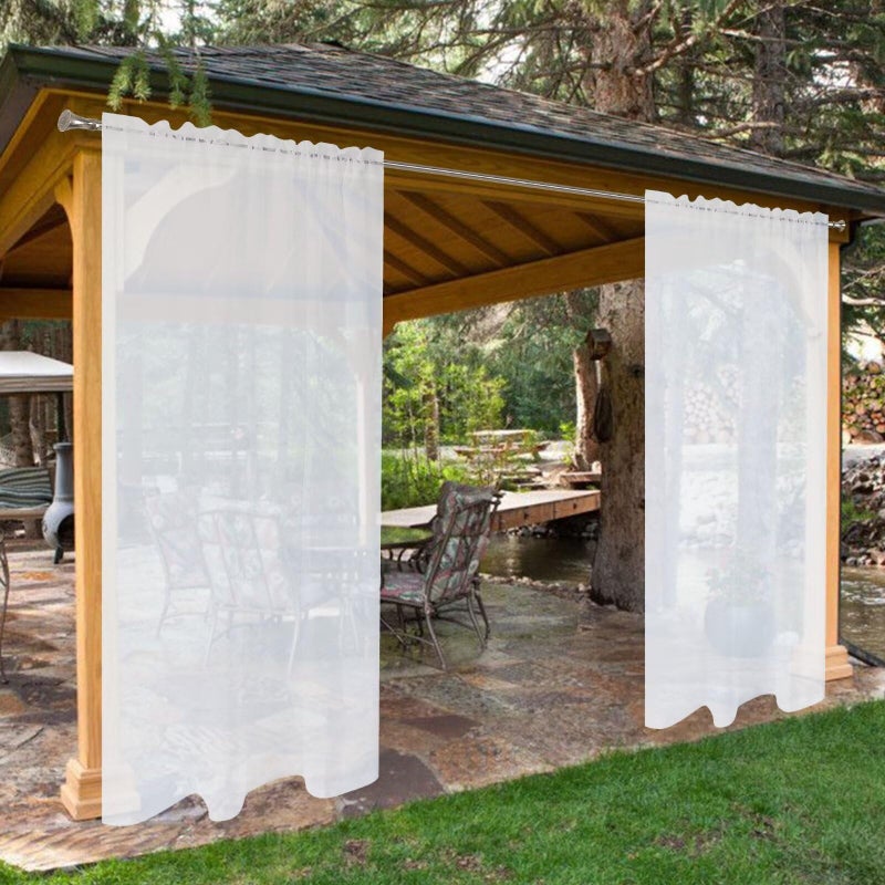 SpaceDresser Waterproof Outdoor Sheer Curtains for Patio - 2 Panels Rod Pocket Indoor Voile Sheer Curtain for Living Room,52W x 84L inch, White - Image 1