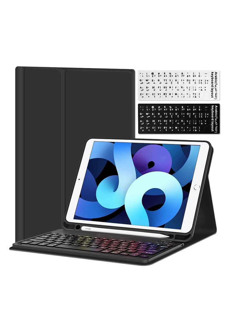INFOSUN iPad Keyboard Case with English Bluetooth Keyboard  for iPad Air 6th 11 Inch M2 (2024) iPad Air 5th 10.9 Inch (2022)/Air 4th 10.9 Inch (2020) iPad Pro 11 inch (2022/2021/2020/2018),With keyboard stickers -Black  - Image 1
