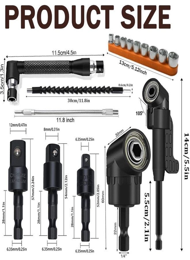 DOOOYU 37Pcs Flexible Drill Bit Extension right angle drill attachment Include 90 degree Bits drill attachment Hex Shank 105° Right Angle Drill Attachment Short Screwdriver Rotatable Socket Adapter - Image 5