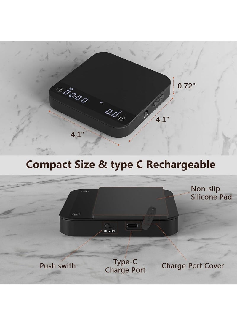 Mini Coffee Scale with Auto Timing, Rechargeable Espresso Scale with Timer, 2kg/0.1g High Precision Scale for for Espresso and Pour-Over Coffee - Image 3