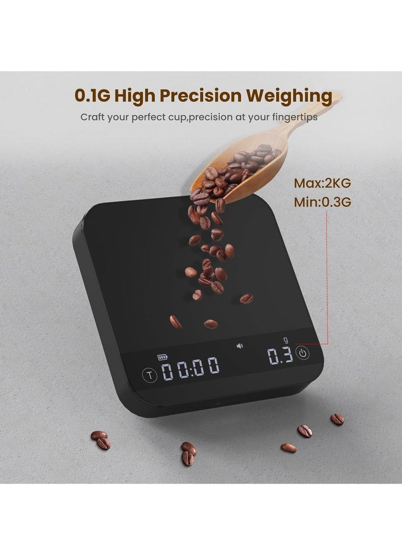Mini Coffee Scale with Auto Timing, Rechargeable Espresso Scale with Timer, 2kg/0.1g High Precision Scale for for Espresso and Pour-Over Coffee - Image 4