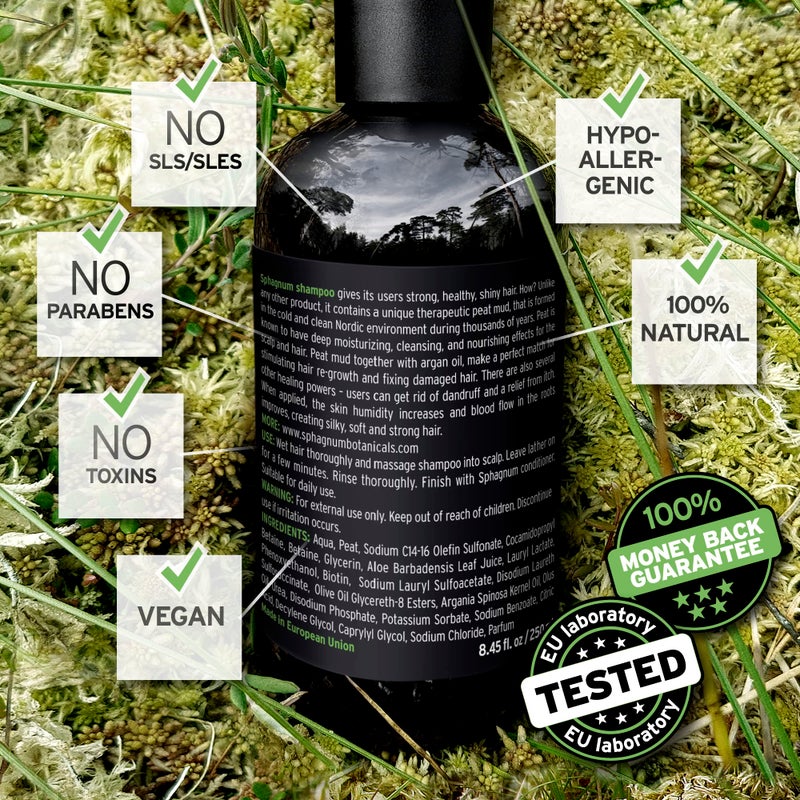 Sphagnum Botanicals Hair Growth Shampoo for Men - Natural Peat and Tea Tree Oil solution for Stronger Hair. SLS and Paraben Free. 8.45 fl. oz - Image 2