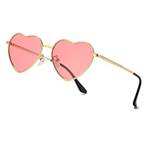 JOVAKIT Polarized Heart Sunglasses for Women Fashion Lovely Style Metal Frame UV400 Protection Lens (Gold/Pink) - Image 1