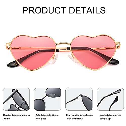JOVAKIT Polarized Heart Sunglasses for Women Fashion Lovely Style Metal Frame UV400 Protection Lens (Gold/Pink) - Image 4