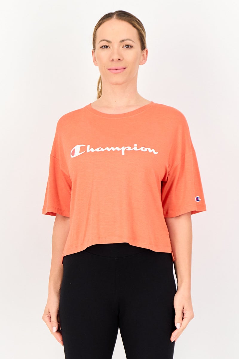 Champion Women Sportswear Fit Short Sleeve Outdoor Crop Top, Orange - Image 1