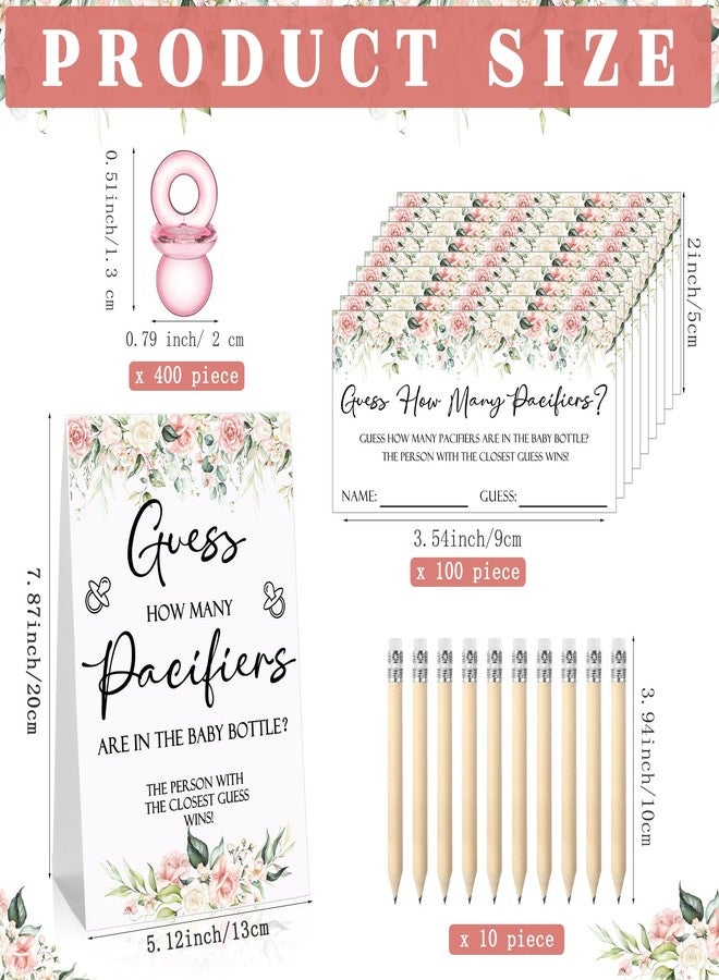 Roowest 512 Pcs Baby Shower Games Guess How Many Pacifiers Sign 100 Small Guessing Games 10 HB Pencils 750ml Milk Bottle 400 Acrylic Pacifiers Decoration for Guest Gender Reveal(Pink,Flower) - Image 2