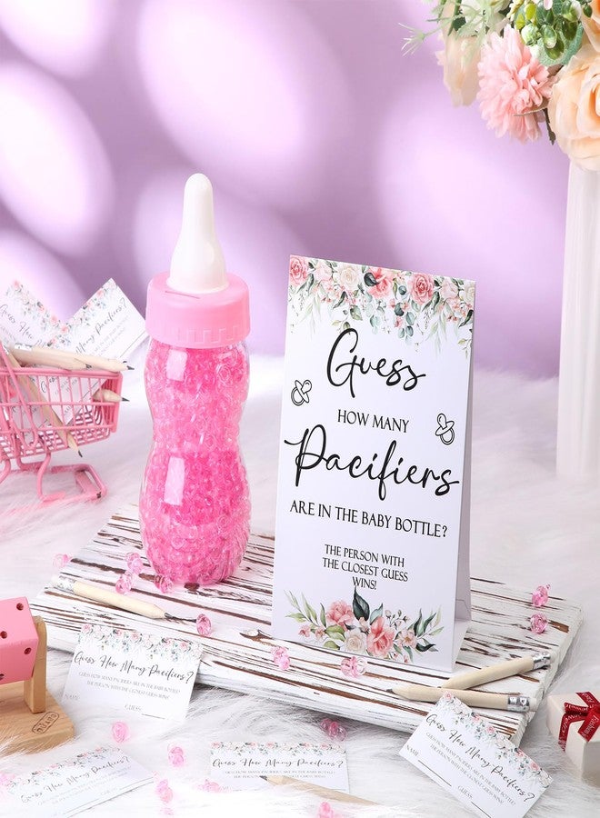 Roowest 512 Pcs Baby Shower Games Guess How Many Pacifiers Sign 100 Small Guessing Games 10 HB Pencils 750ml Milk Bottle 400 Acrylic Pacifiers Decoration for Guest Gender Reveal(Pink,Flower) - Image 4