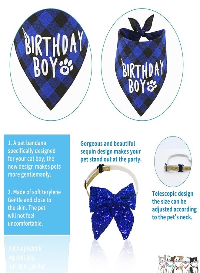 duludulu Cat Kitten Birthday Bandanas Cat Birthdays Party Supplies Party Hat Boy with Cat Birthdays Banner Balloons Meow Letter Foil Balloons for Boy Cats Kitten Decorations - Image 5