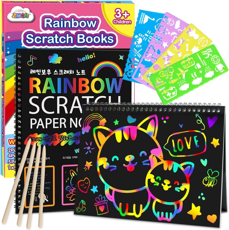 ZMLM Scratch Paper Art-Crafts Gift: 2 Pack Colorful Supplies Toys for 3 4 5 6 7 8 9 10 Years Old Girls and Boys Kids Birthday Party Games (Pink) - Image 1