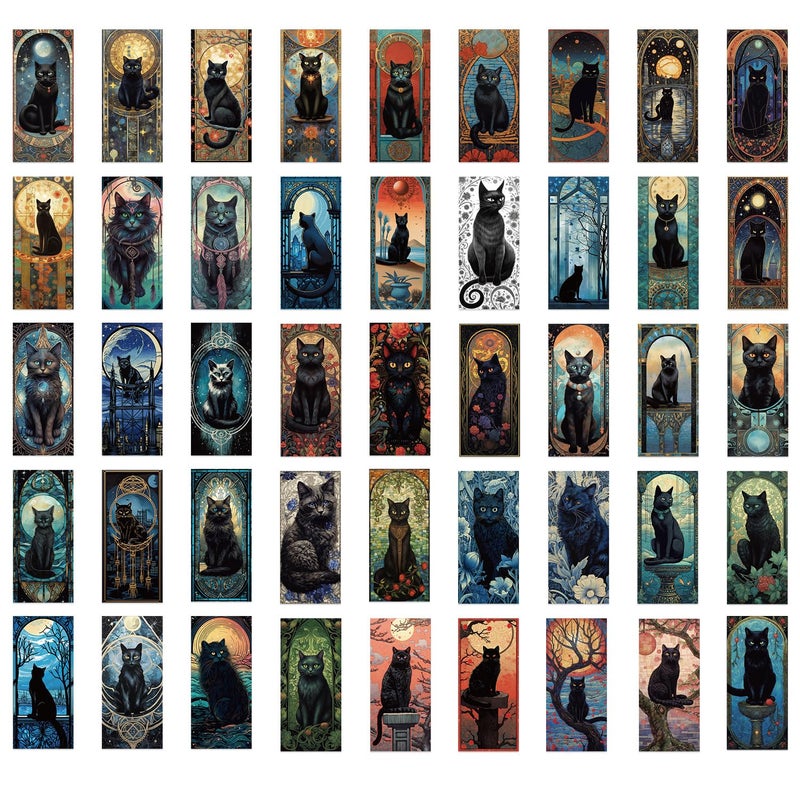 YOKSAS 60 Pcs Mysterious Black Cat Art Nouveau Stickers - Medieval Gothic Dark Witch Kitty Stickers for Laptops,Water Bottles,Scrapbooking,Journals,Halloween Decor - Image 2