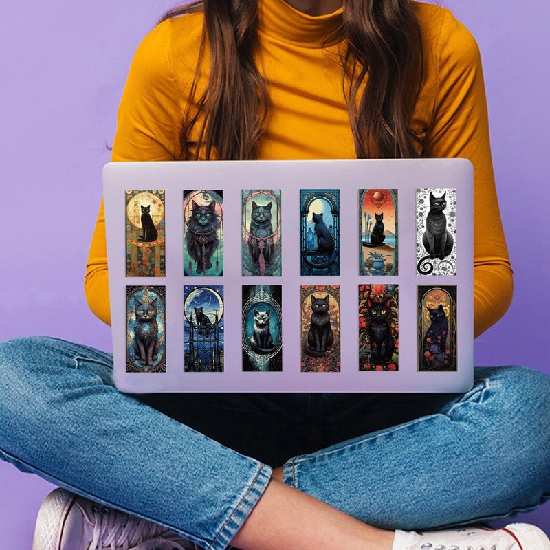 YOKSAS 60 Pcs Mysterious Black Cat Art Nouveau Stickers - Medieval Gothic Dark Witch Kitty Stickers for Laptops,Water Bottles,Scrapbooking,Journals,Halloween Decor - Image 5