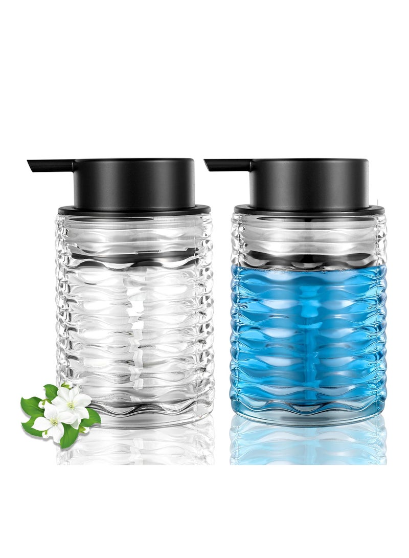KASTWAVE Clear Glass Hand Soap Dispenser, Liquid Soap Dispenser with Pump, Refillable Kitchen Liquid Decorative Bottles for Hand Sanitizer,  for Bathroom, Kitchen, 2 Pcs - 10 Oz - Image 1