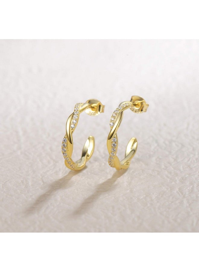 Fancime - White Yellow Gold Plated 925 Sterling Silver High Polished Open Half C Hoop Earrings Dainty Fine Jewelry For Women Girls 30Mm (Twisted Cubic Zirconia20Mm) - Image 1