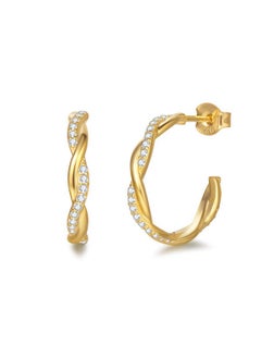 White Yellow Gold Plated 925 Sterling Silver High Polished Open Half C Hoop Earrings Dainty Fine Jewelry For Women Girls 30Mm (Twisted Cubic Zirconia20Mm)