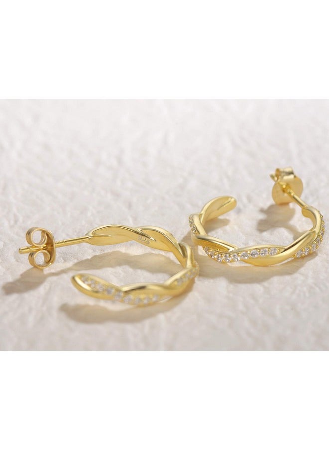 Fancime - White Yellow Gold Plated 925 Sterling Silver High Polished Open Half C Hoop Earrings Dainty Fine Jewelry For Women Girls 30Mm (Twisted Cubic Zirconia20Mm) - Image 1