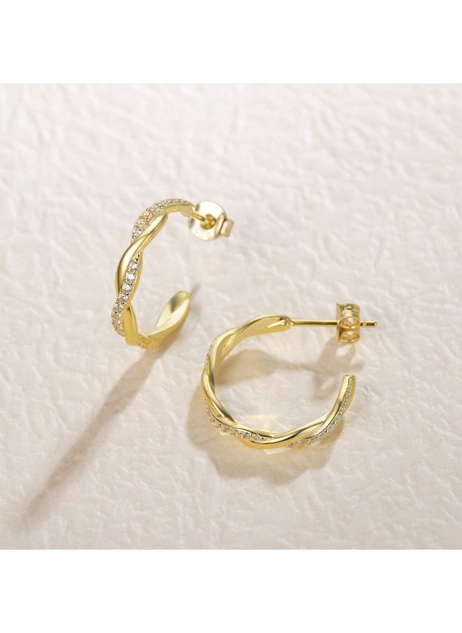 Fancime - White Yellow Gold Plated 925 Sterling Silver High Polished Open Half C Hoop Earrings Dainty Fine Jewelry For Women Girls 30Mm (Twisted Cubic Zirconia20Mm) - Image 1