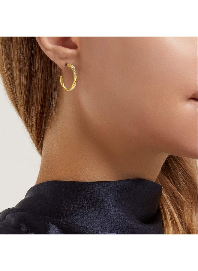 Fancime - White Yellow Gold Plated 925 Sterling Silver High Polished Open Half C Hoop Earrings Dainty Fine Jewelry For Women Girls 30Mm (Twisted Cubic Zirconia20Mm) - Image 1