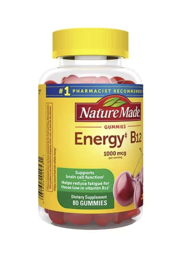 Nature Made Energy B12 1000 mcg, Dietary Supplement for Energy Metabolism Support, 80 Gummies, 40 Day Supply - Image 1