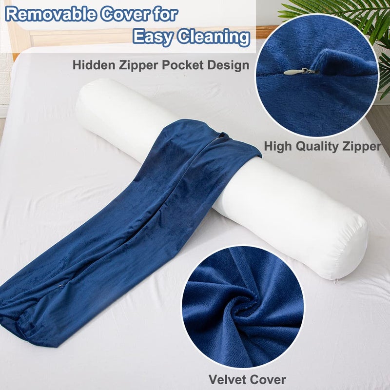 1 MIDDLE ONE Body Pillow for Adults, Bolster Pillow with Removable Velvet Cover, Long Round Cervical Roll Pillow, 47" x 7.87", Blue - Image 4