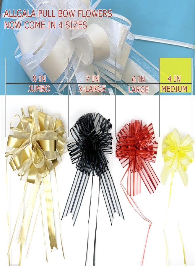 Allgala 12-PC 4 Inch Medium 3CM Organza Ribbon Pull Flower Bow for Gift Wrapping Baskets Wedding Décor - White-GP90601 - Image 2