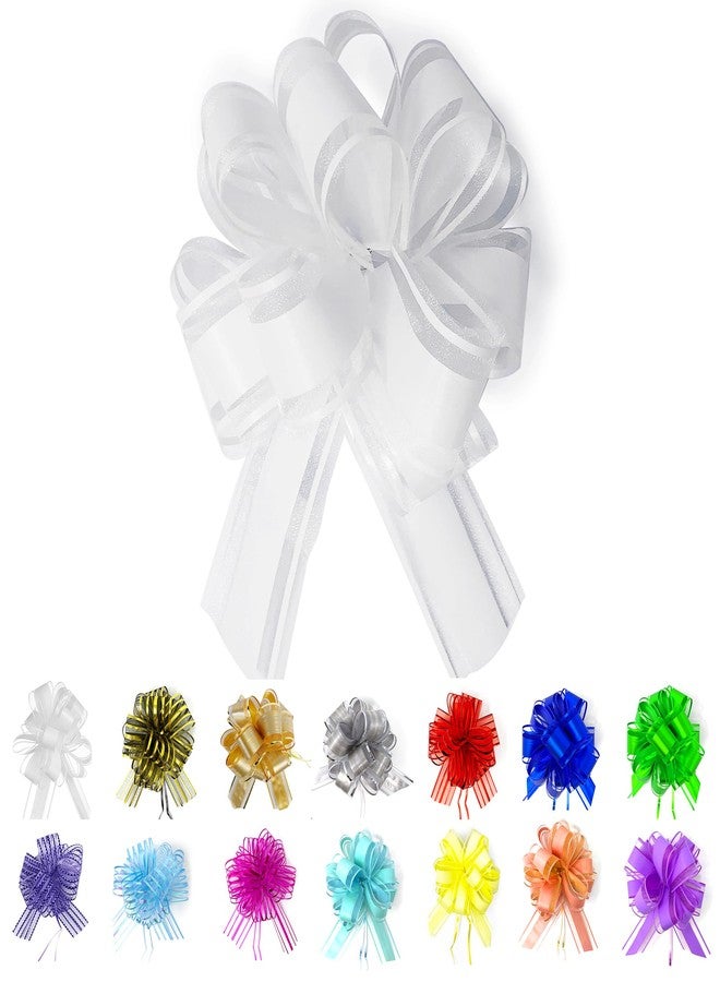 Allgala 12-PC 4 Inch Medium 3CM Organza Ribbon Pull Flower Bow for Gift Wrapping Baskets Wedding Décor - White-GP90601 - Image 1