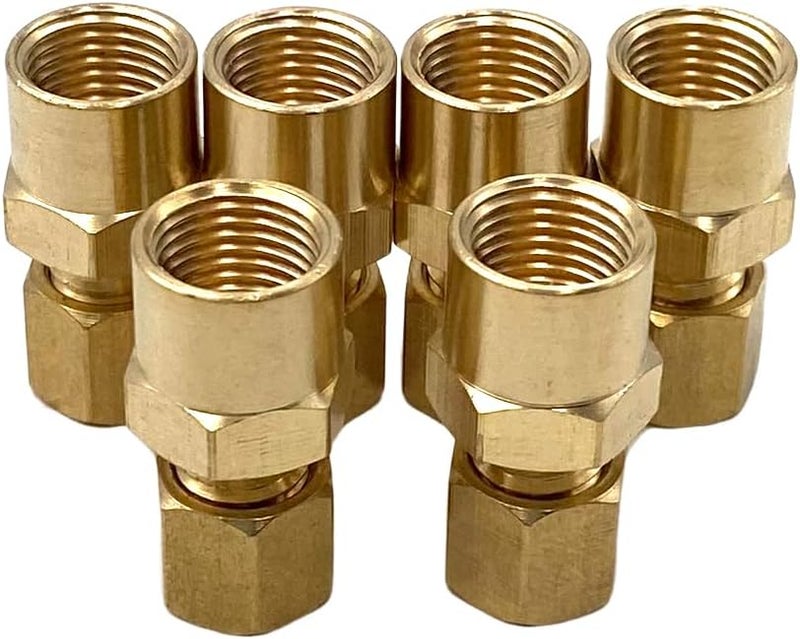 Bumugufu 6 Pcs 1/8" OD x 1/8" NPT Female Compression Union Connector, 1/8 Inch NPT Female to 1/8" OD Straight Coupling Adapter for Oil, Gas, and Non-potable Water - Image 1