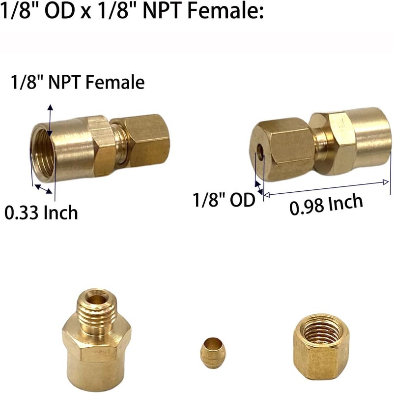 Bumugufu 6 Pcs 1/8" OD x 1/8" NPT Female Compression Union Connector, 1/8 Inch NPT Female to 1/8" OD Straight Coupling Adapter for Oil, Gas, and Non-potable Water - Image 2