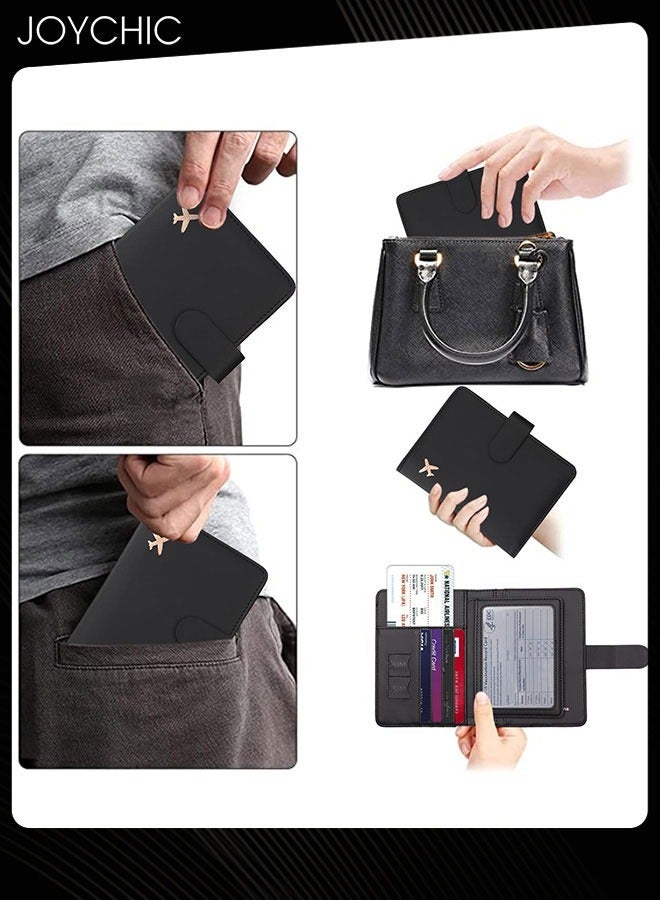 Joychic Business PU Leather Dustproof Passport Bag Rfid Multi-card Slot Multi-function Passport ID Passport Holder Creative Aircraft Certificate Storage Bag for Women Men Black - Image 3