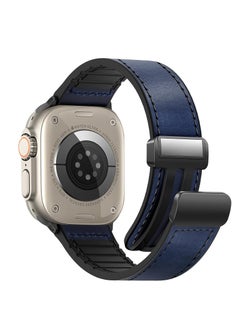 KENSUO Magnetic Leather Watch Band for Apple Watch Ultra, 49mm 45mm 44mm 42mm, Magnetic Buckle Replacement Genuine Leather Strap for Apple Watch Series, Blue  - Image 1