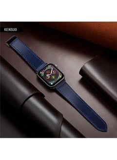 KENSUO Magnetic Leather Watch Band for Apple Watch Ultra, 49mm 45mm 44mm 42mm, Magnetic Buckle Replacement Genuine Leather Strap for Apple Watch Series, Blue  - Image 5