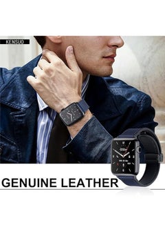 KENSUO Magnetic Leather Watch Band for Apple Watch Ultra, 49mm 45mm 44mm 42mm, Magnetic Buckle Replacement Genuine Leather Strap for Apple Watch Series, Blue  - Image 2