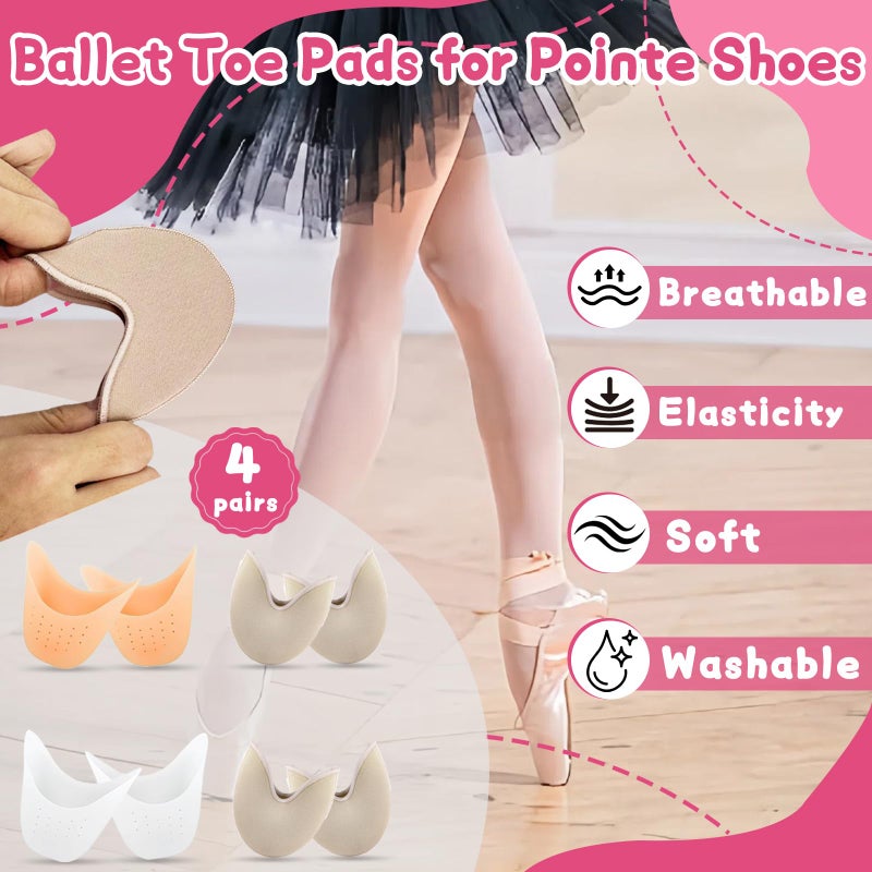 Mtuiewo 4 Pairs Toe Pads For Pointe Shoes(2 Pairs Cotton Pointe Shoe Toe Pads & 2 Pairs Silicone Gel Pads Pointe Shoes Protectors) For Foot Metatarsal Protection  Breathable & Washable - Image 2