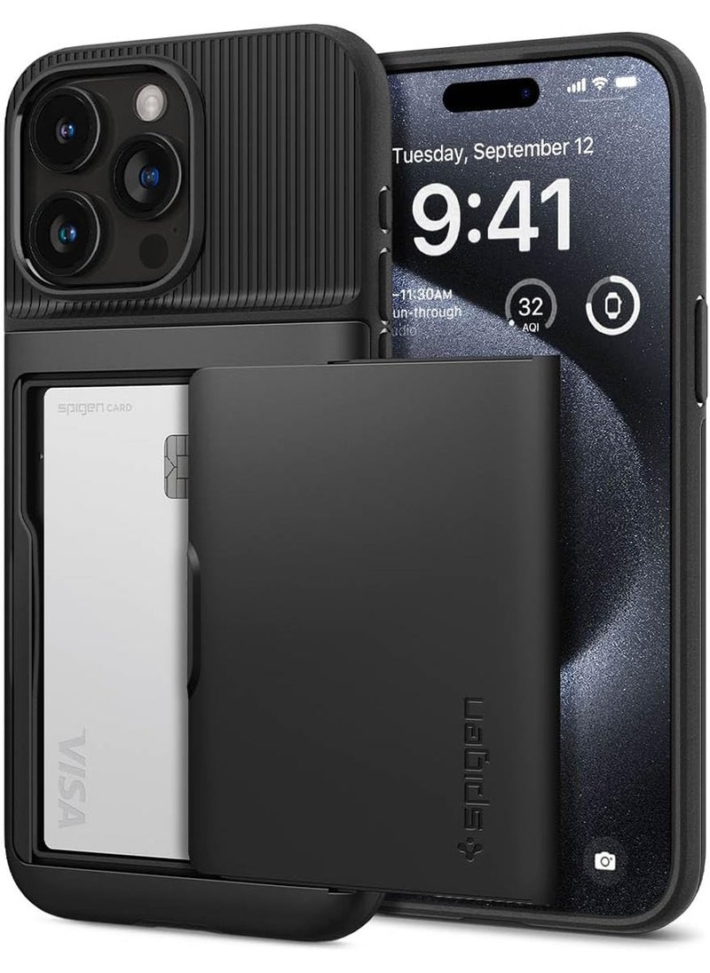 Spigen Slim Armor CS for iPhone 15 Pro Case Cover with Card Holder Slot - Black 