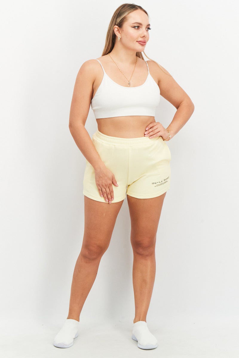 Ocean Pacific Women Relaxed Fit Graphic Shorts, Pastel Yellow - Image 3