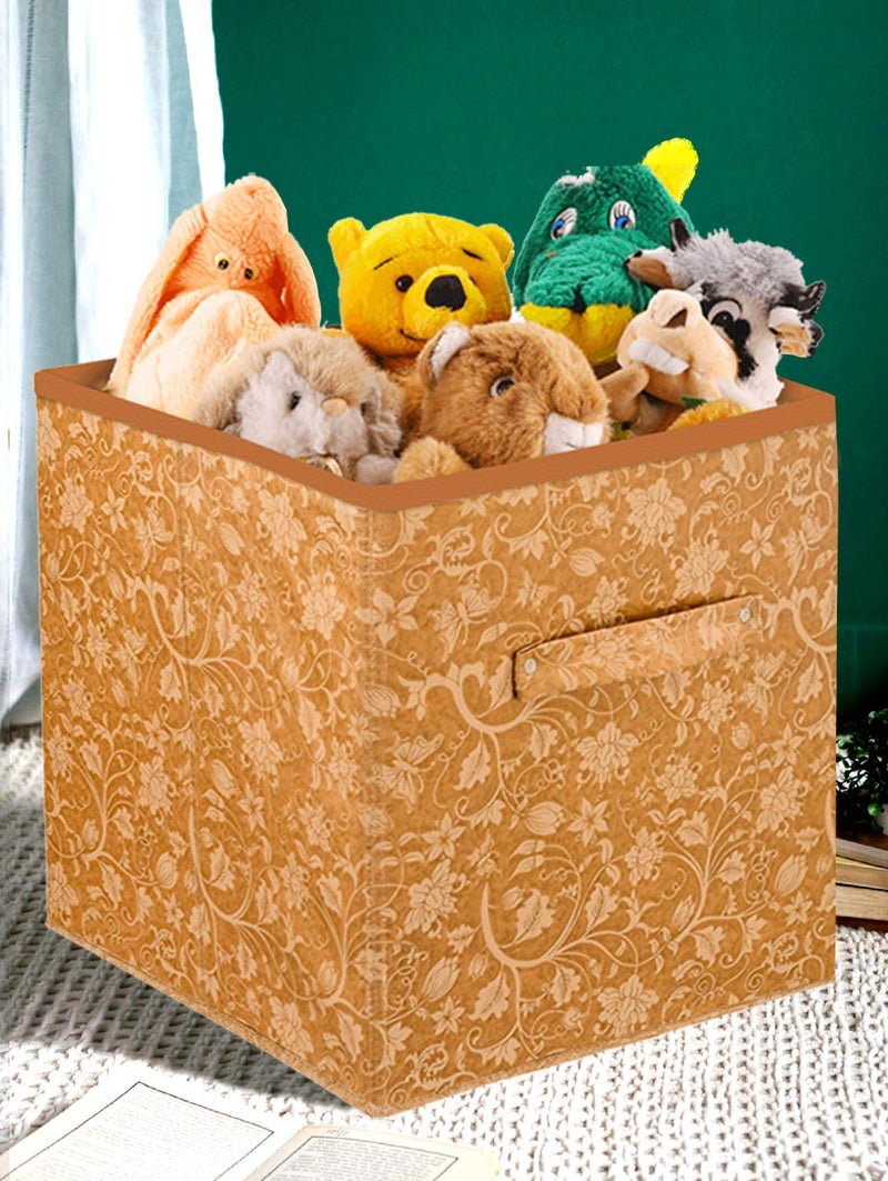 Kuber Industries KUBMART1747 Metallic Print Non Woven Fabric Foldable Storage Cube Toy, Books, Shoes Storage Box with Handle (Beige, Extra Large) - Image 1