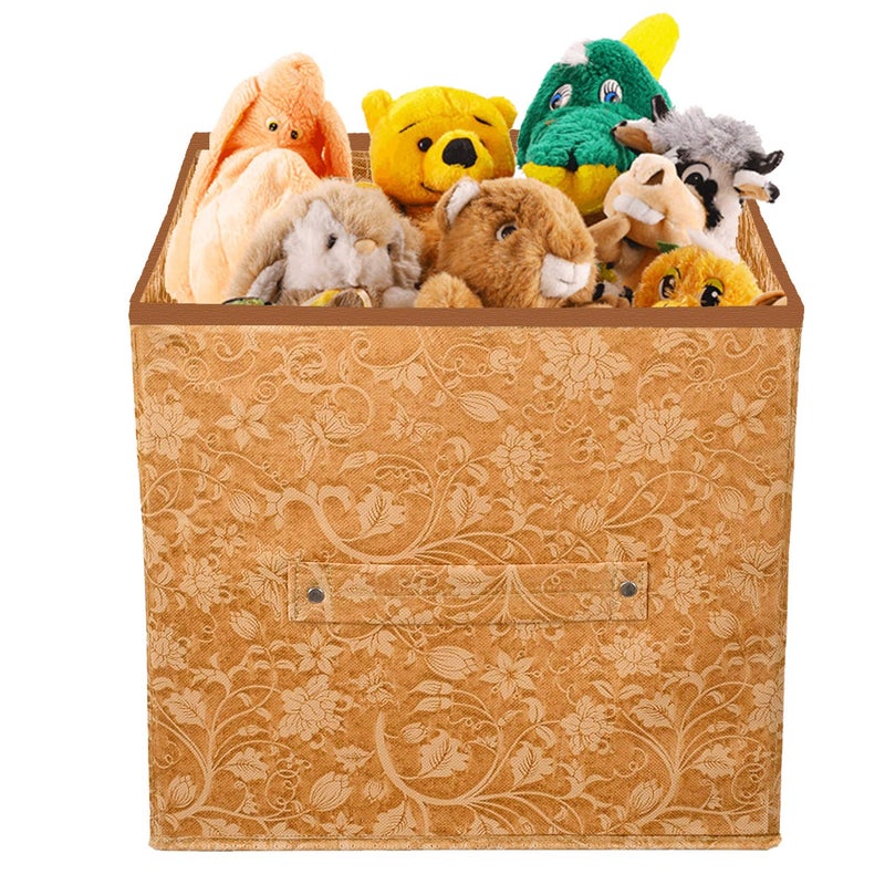 Kuber Industries KUBMART1747 Metallic Print Non Woven Fabric Foldable Storage Cube Toy, Books, Shoes Storage Box with Handle (Beige, Extra Large) - Image 2